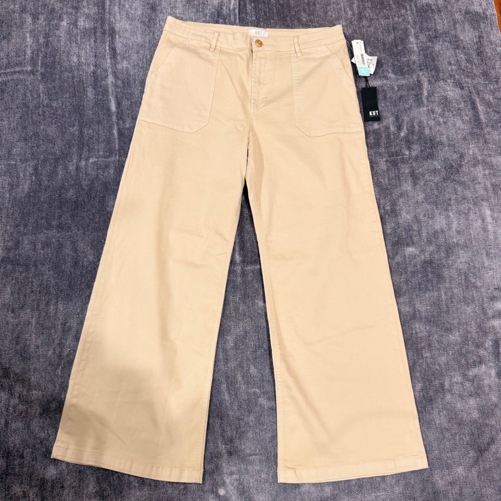KUT from the Kloth Meg Wide Leg Utility Pants Tan Khaki Size 16 NWT NWOT Spot